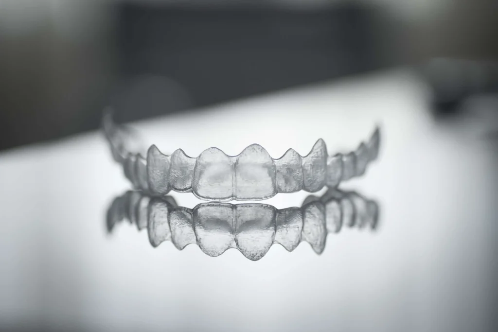 Close up of clear teeth aligners